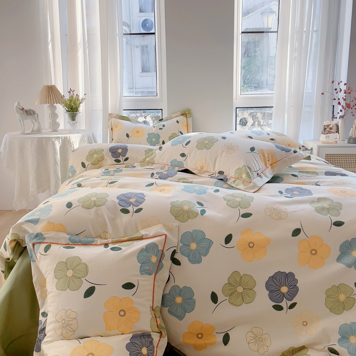 91家纺网 家纺一手货源 找家纺 艾迪尚家纺 2026新款133X76宽幅全棉纯棉印花四件套（有单品 可定制） 雅卉—绿