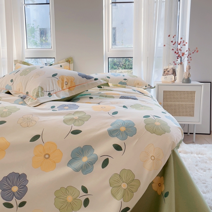 91家纺网 家纺一手货源 找家纺 艾迪尚家纺 2026新款133X76宽幅全棉纯棉印花四件套（有单品 可定制） 雅卉—绿