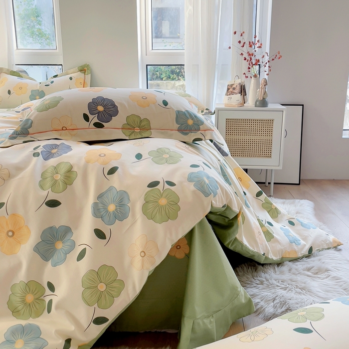 91家纺网 家纺一手货源 找家纺 艾迪尚家纺 2026新款133X76宽幅全棉纯棉印花四件套（有单品 可定制） 雅卉—绿