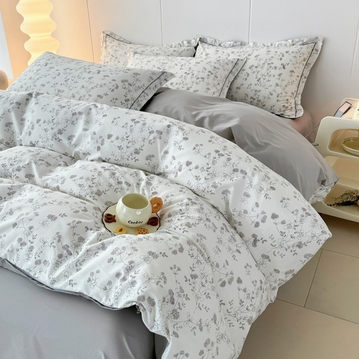 艾迪尚家纺 2026新款133X76宽幅全棉纯棉印花四件套（有单品 可定制） 夜来香-灰