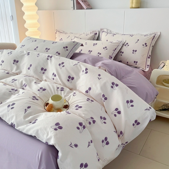 艾迪尚家纺 2026新款133X76宽幅全棉纯棉印花四件套（有单品 可定制） 郁见你-紫