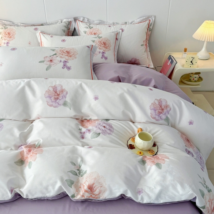 91家纺网 家纺一手货源 找家纺 艾迪尚家纺 2026新款133X76宽幅全棉纯棉印花四件套（有单品 可定制） 长相思-紫