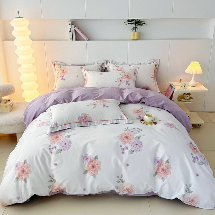 91家纺网 家纺一手货源 找家纺 艾迪尚家纺 2026新款133X76宽幅全棉纯棉印花四件套（有单品 可定制） 长相思-紫