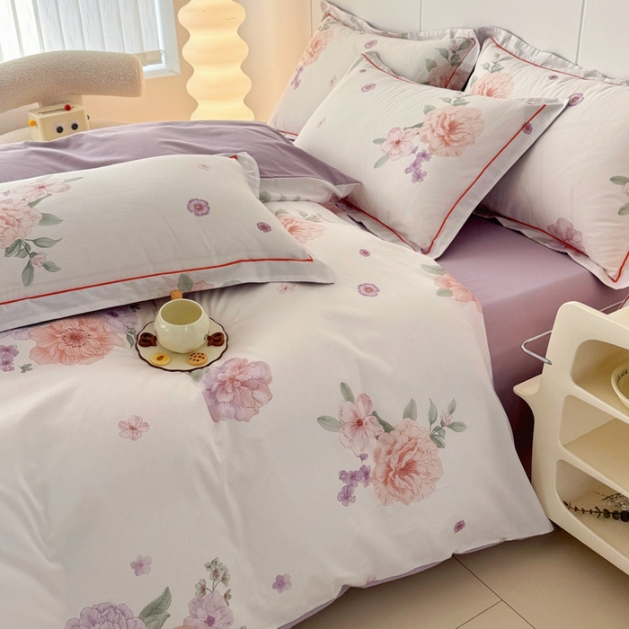 91家纺网 家纺一手货源 找家纺 艾迪尚家纺 2026新款133X76宽幅全棉纯棉印花四件套（有单品 可定制） 长相思-紫