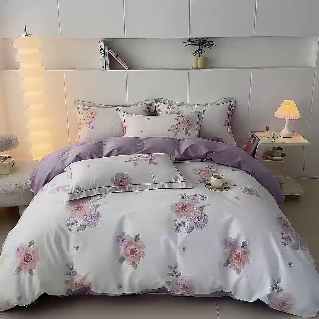 91家纺网 家纺一手货源 找家纺 艾迪尚家纺 2026新款133X76宽幅全棉纯棉印花四件套（有单品 可定制） 长相思-紫