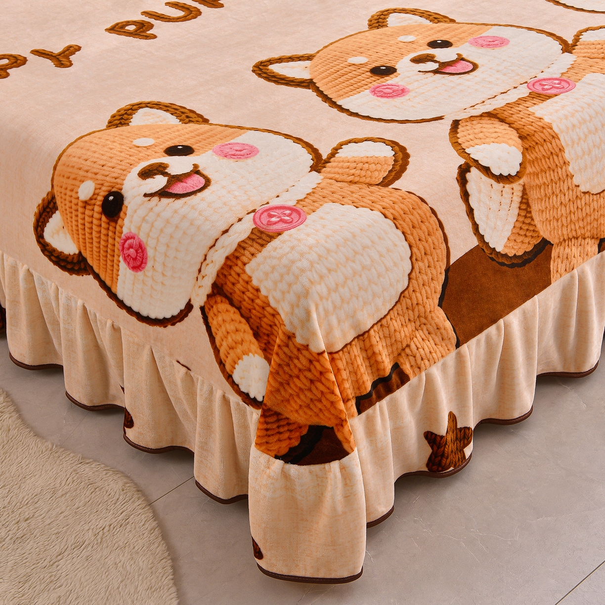 91家纺网 家纺一手货源 找家纺 博兰蒂 2025新款床裙款高克重牛奶绒印花四件套 旺柴