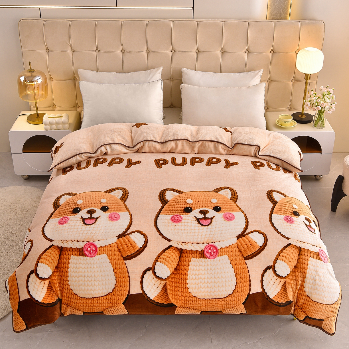 91家纺网 家纺一手货源 找家纺 博兰蒂 2025新款床裙款高克重牛奶绒印花四件套 旺柴