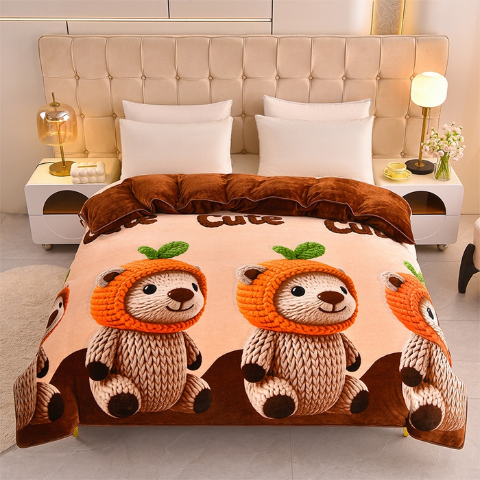 91家纺网 家纺一手货源 找家纺 博兰蒂 2025新款床裙款高克重牛奶绒印花单被套 可爱熊