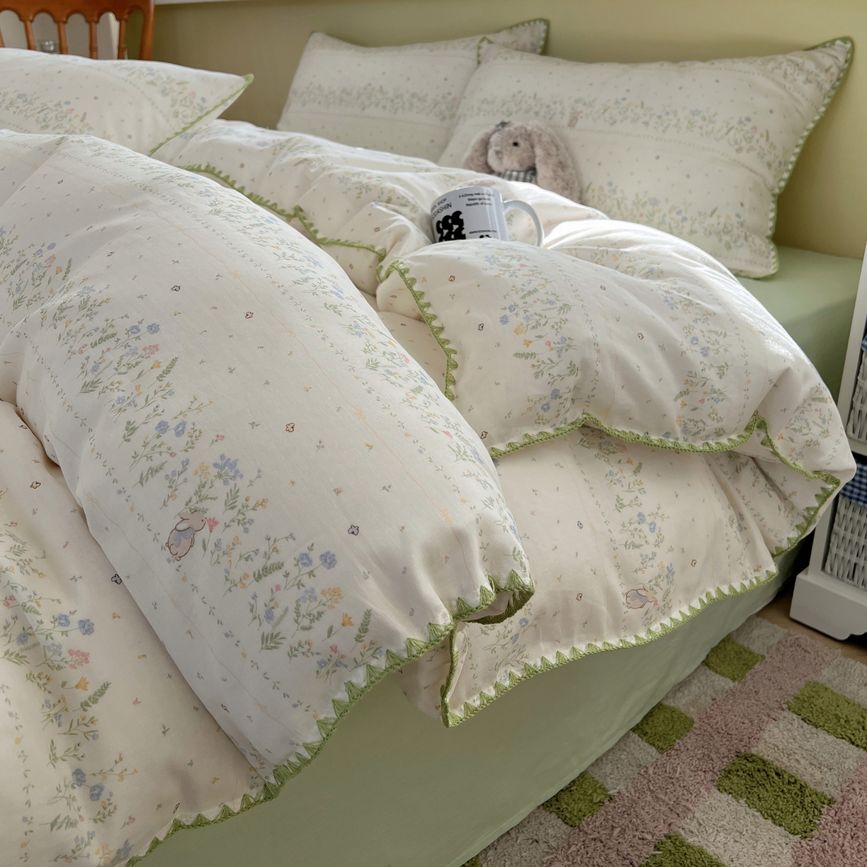 曼之夏 2026新款全棉纯棉有氧双层纱贝壳边四件套 贝壳边陌上花开