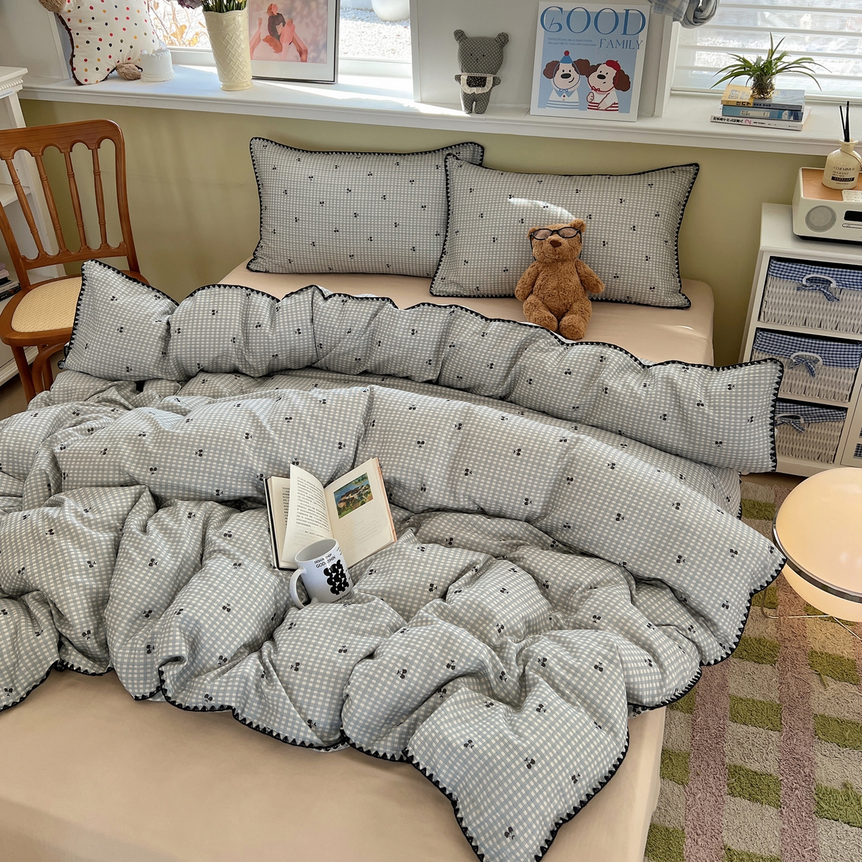 91家纺网 家纺一手货源 找家纺 （总）曼之夏 2026新款全棉纯棉有氧双层纱贝壳边四件套