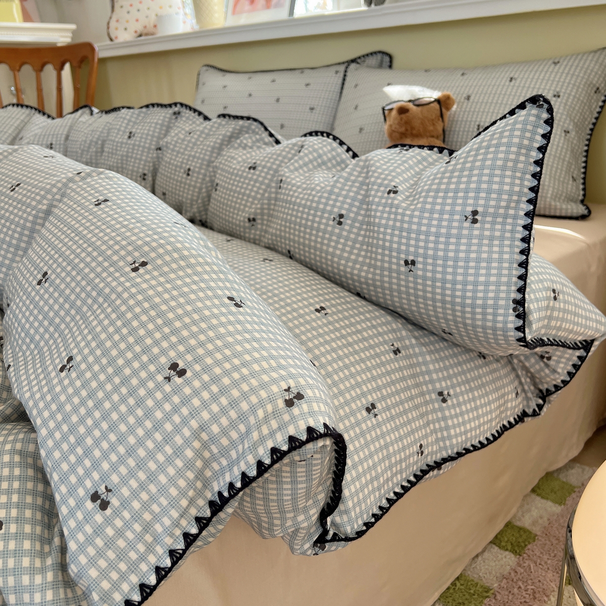 91家纺网 家纺一手货源 找家纺 （总）曼之夏 2026新款全棉纯棉有氧双层纱贝壳边四件套