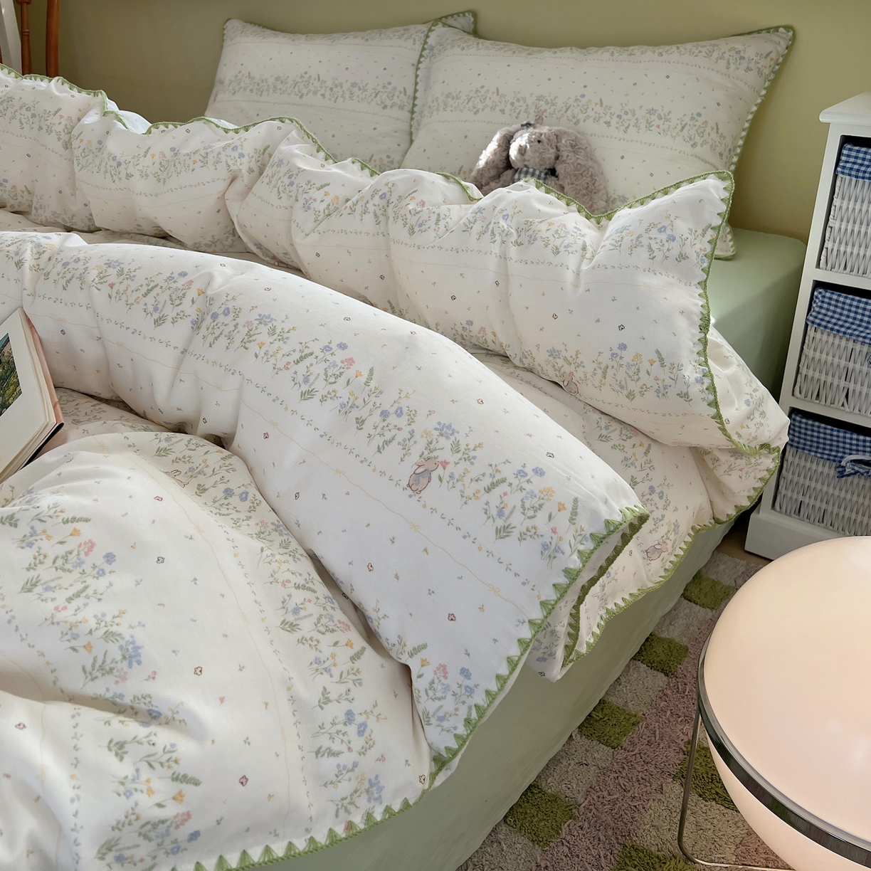 91家纺网 家纺一手货源 找家纺 曼之夏 2026新款全棉纯棉有氧双层纱贝壳边四件套 贝壳边陌上花开