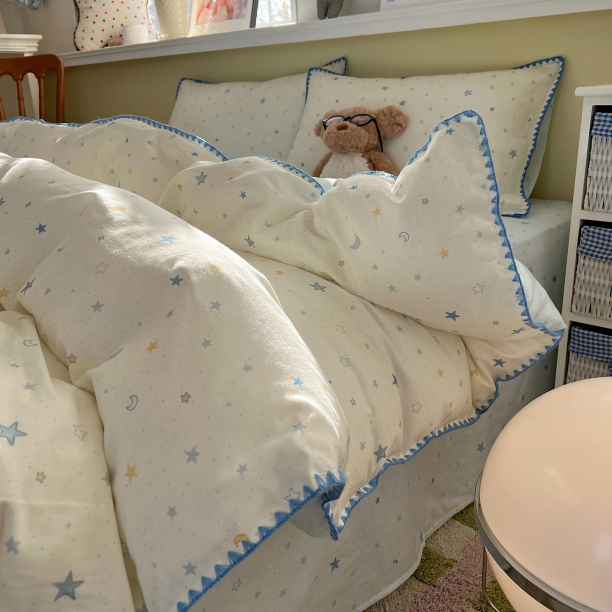 91家纺网 家纺一手货源 找家纺 曼之夏 2026新款全棉纯棉有氧双层纱贝壳边四件套 贝壳边星月