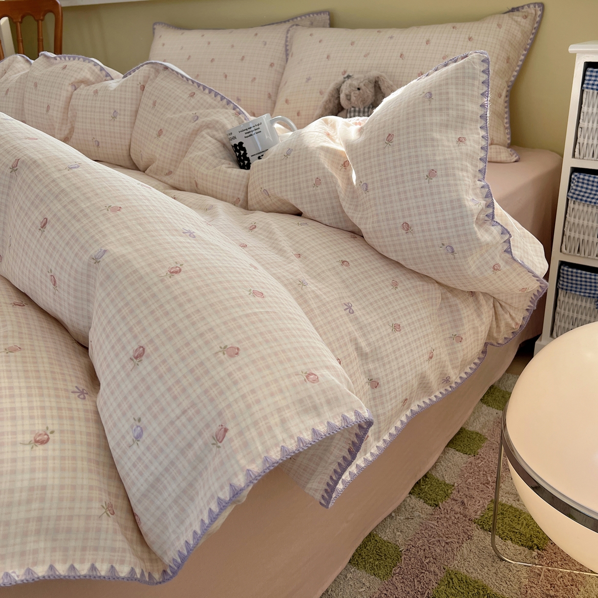 91家纺网 家纺一手货源 找家纺 曼之夏 2026新款全棉纯棉有氧双层纱贝壳边四件套 贝壳边玫瑰物语