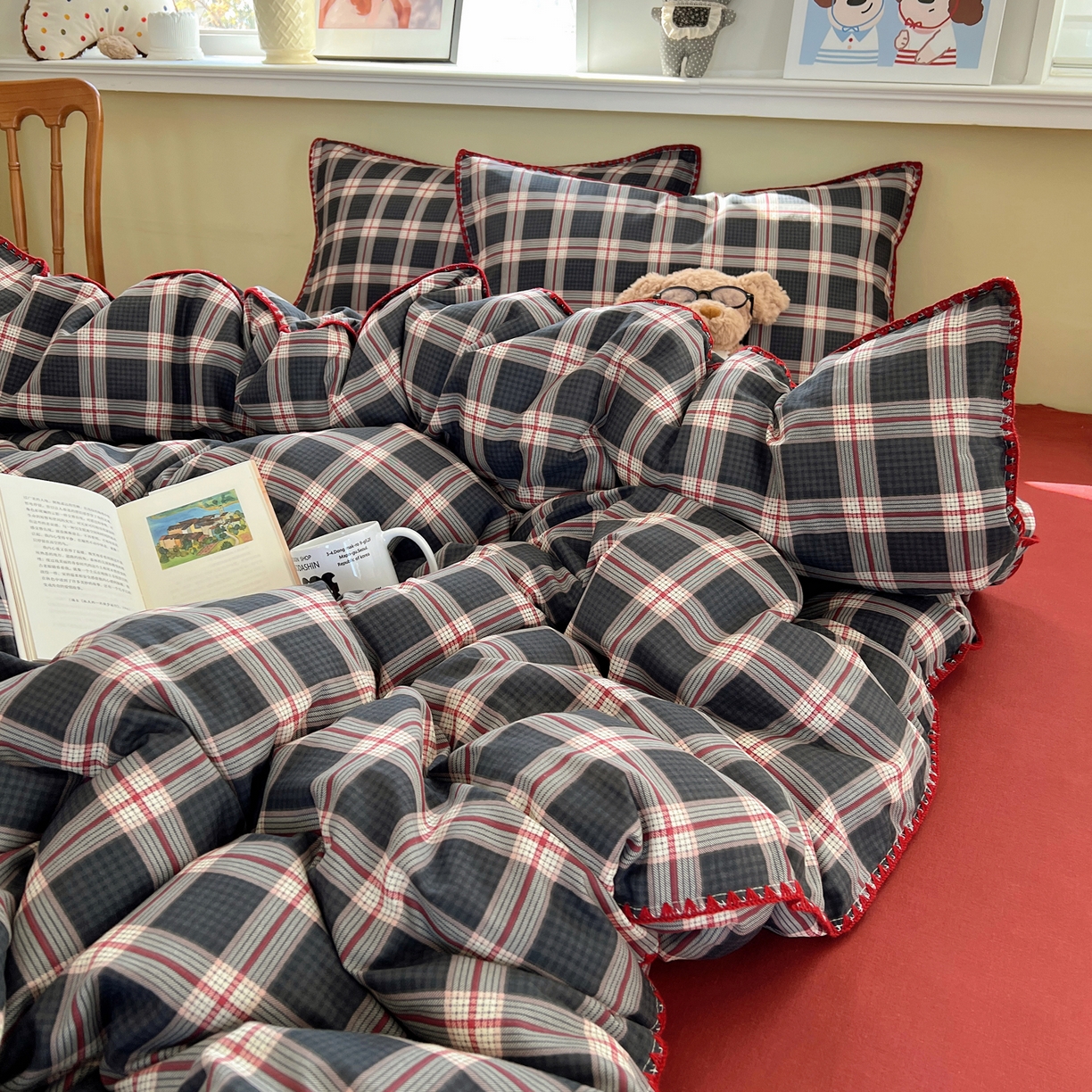 91家纺网 家纺一手货源 找家纺 曼之夏 2026新款全棉纯棉有氧双层纱贝壳边四件套 贝壳边伯拉德