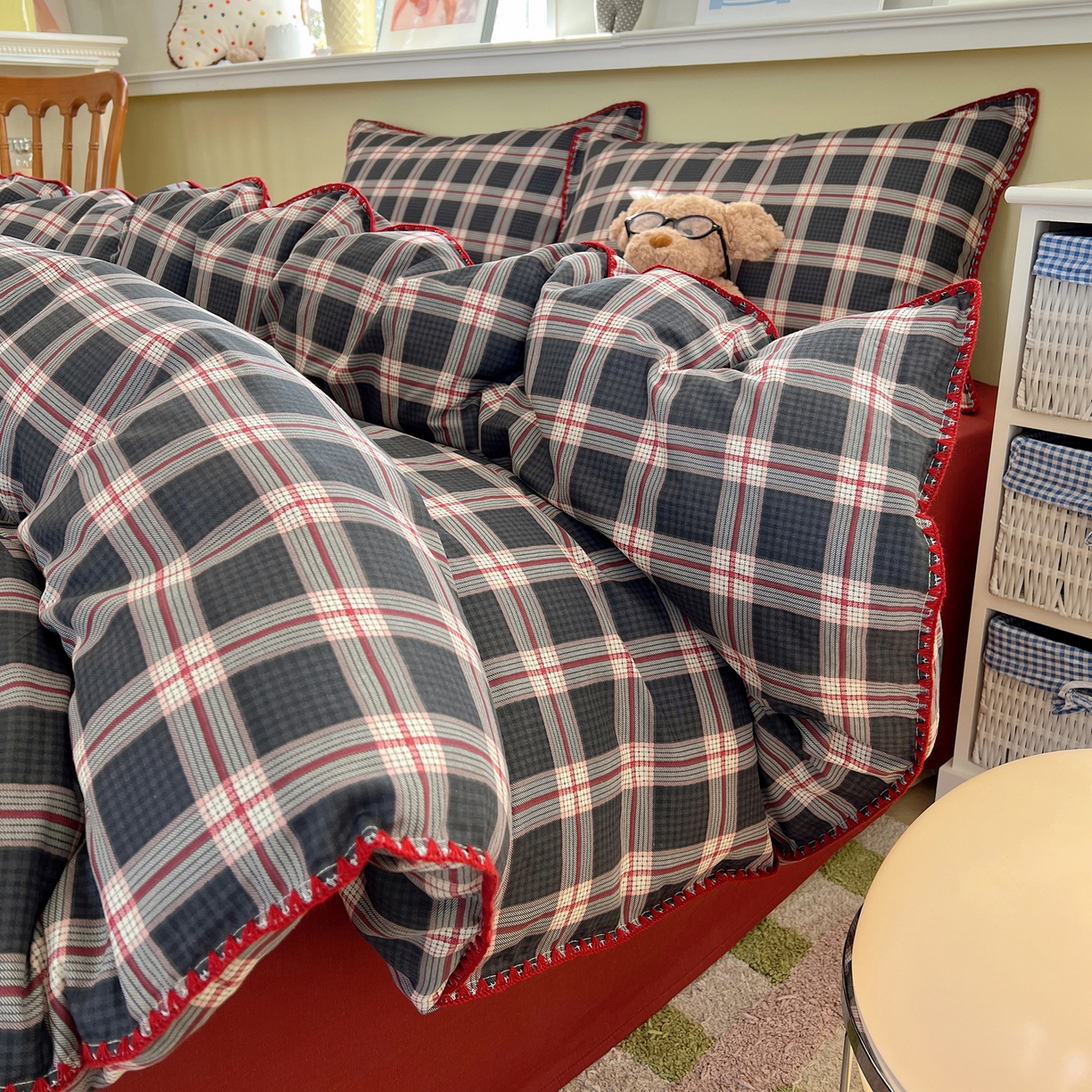 91家纺网 家纺一手货源 找家纺 曼之夏 2026新款全棉纯棉有氧双层纱贝壳边四件套 贝壳边伯拉德