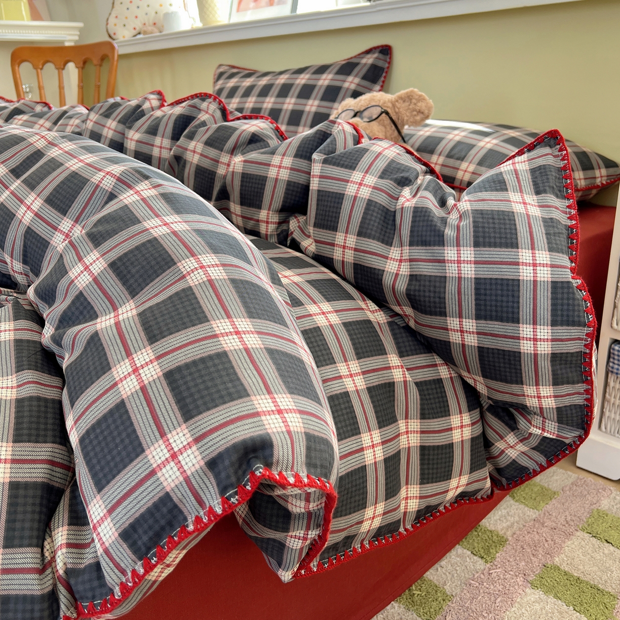 91家纺网 家纺一手货源 找家纺 曼之夏 2026新款全棉纯棉有氧双层纱贝壳边四件套 贝壳边伯拉德