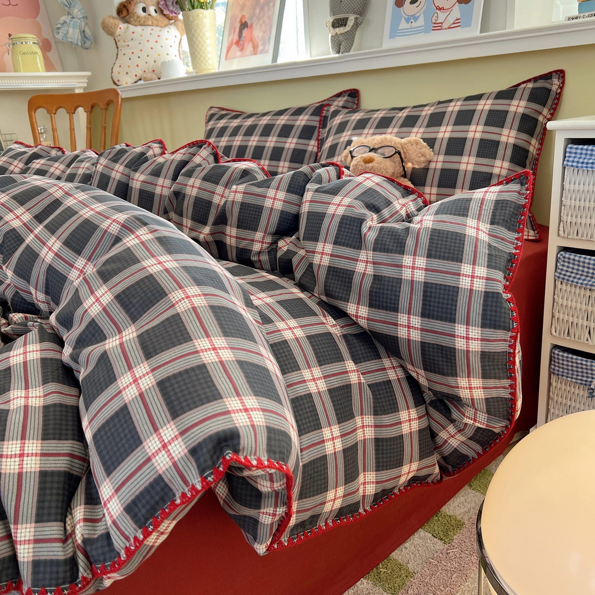 91家纺网 家纺一手货源 找家纺 曼之夏 2026新款全棉纯棉有氧双层纱贝壳边四件套 贝壳边伯拉德