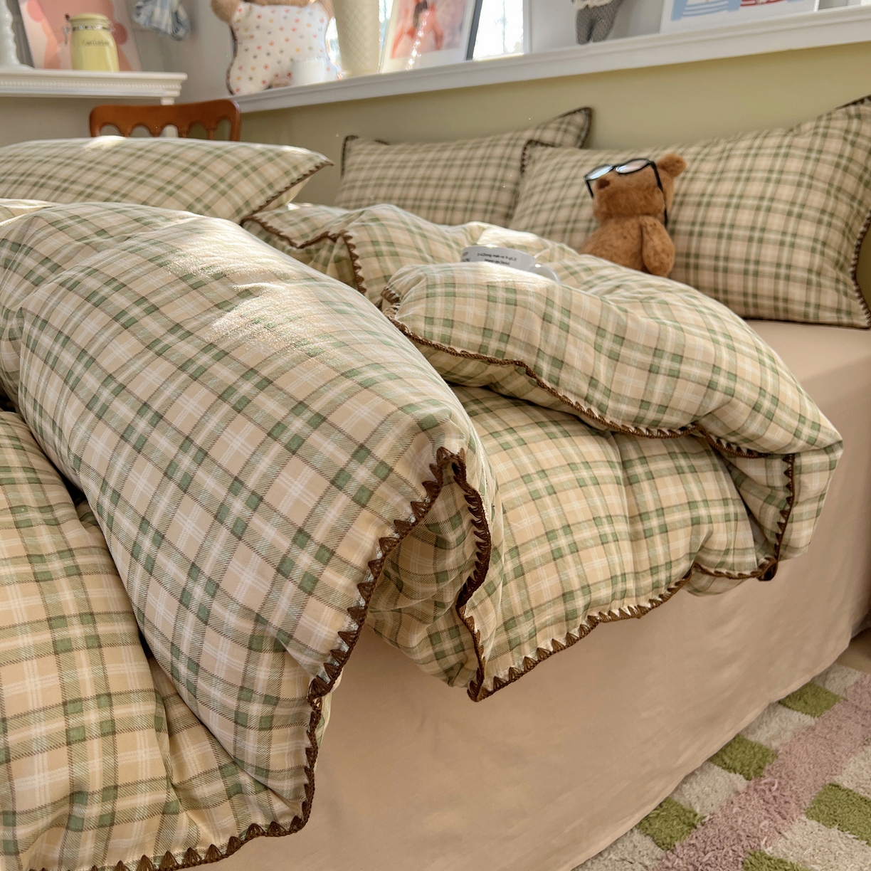 91家纺网 家纺一手货源 找家纺 曼之夏 2026新款全棉纯棉有氧双层纱贝壳边四件套 贝壳边北欧风情