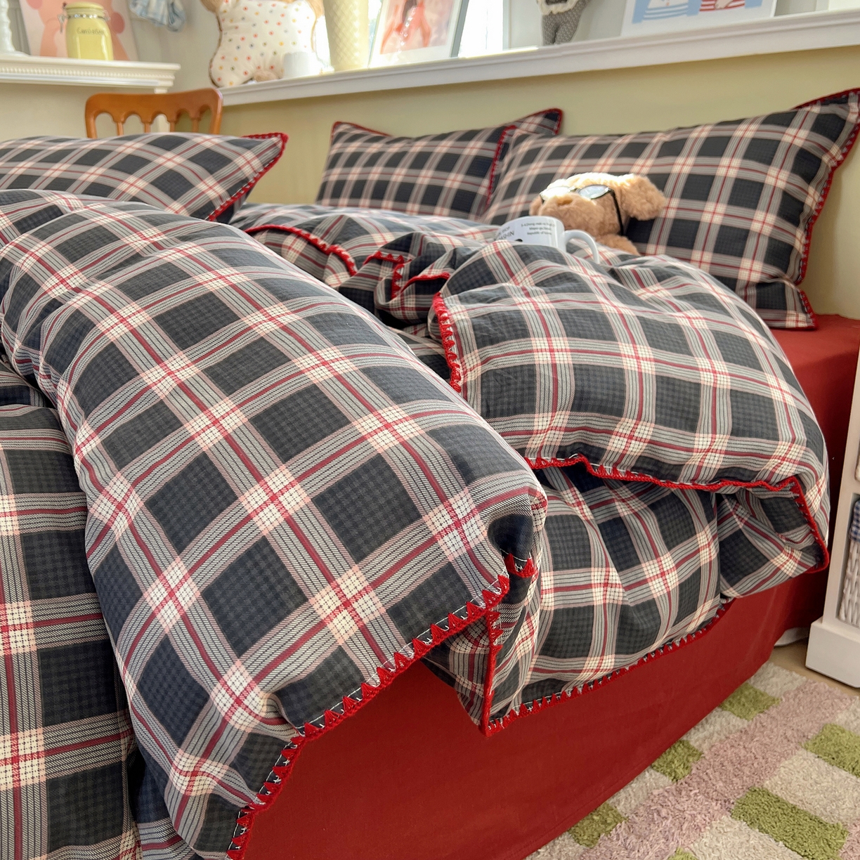 曼之夏 2026新款全棉纯棉有氧双层纱贝壳边四件套 贝壳边伯拉德