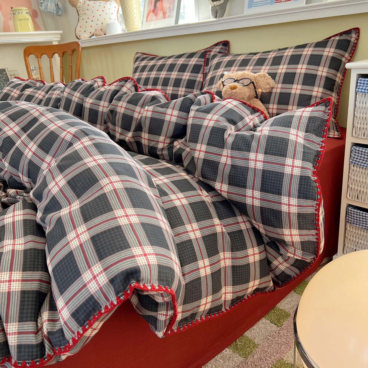 91家纺网 家纺一手货源 找家纺 曼之夏 2026新款全棉纯棉有氧双层纱贝壳边四件套 贝壳边伯拉德