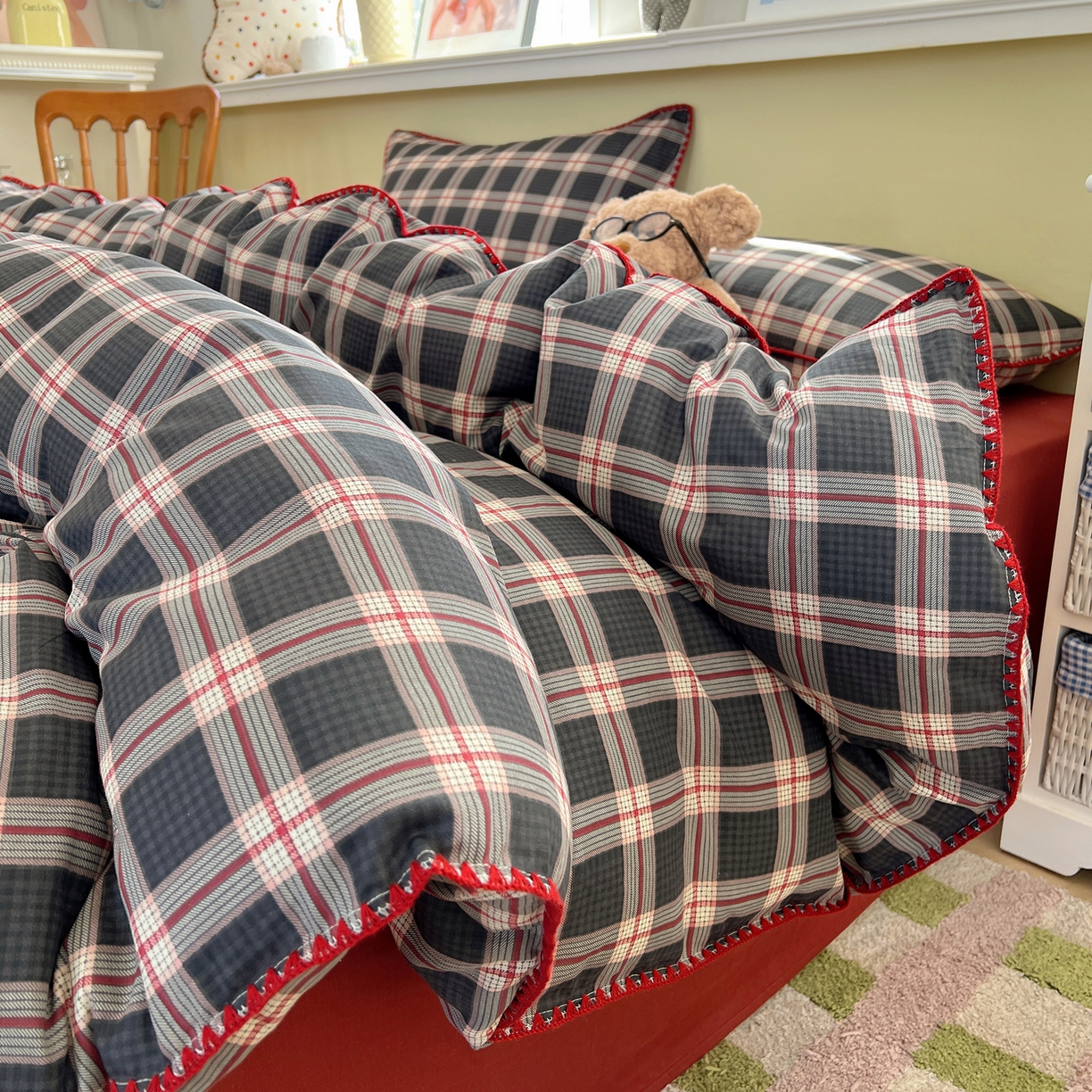 91家纺网 家纺一手货源 找家纺 曼之夏 2026新款全棉纯棉有氧双层纱贝壳边四件套 贝壳边伯拉德