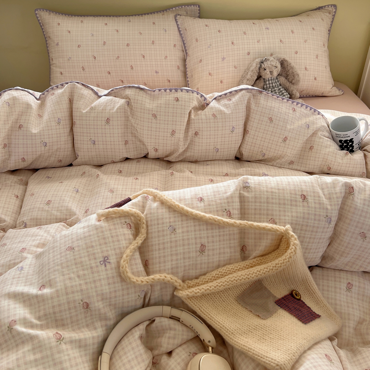 91家纺网 家纺一手货源 找家纺 曼之夏 2026新款全棉纯棉有氧双层纱贝壳边四件套 贝壳边玫瑰物语