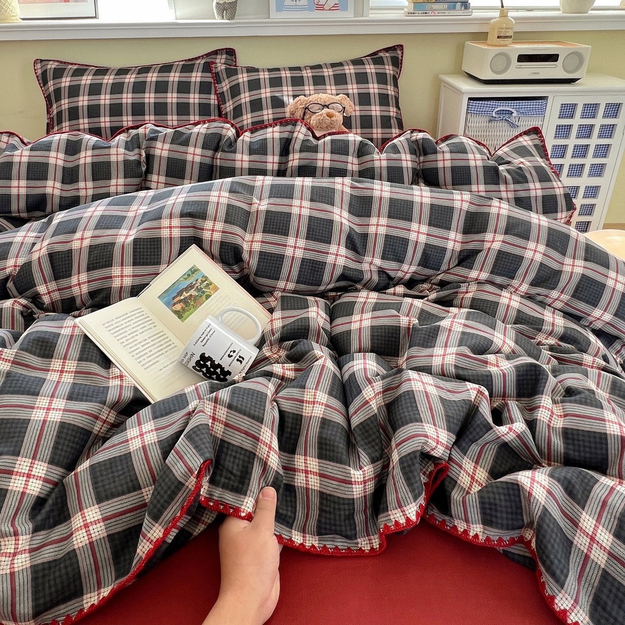 91家纺网 家纺一手货源 找家纺 曼之夏 2026新款全棉纯棉有氧双层纱贝壳边四件套 贝壳边伯拉德