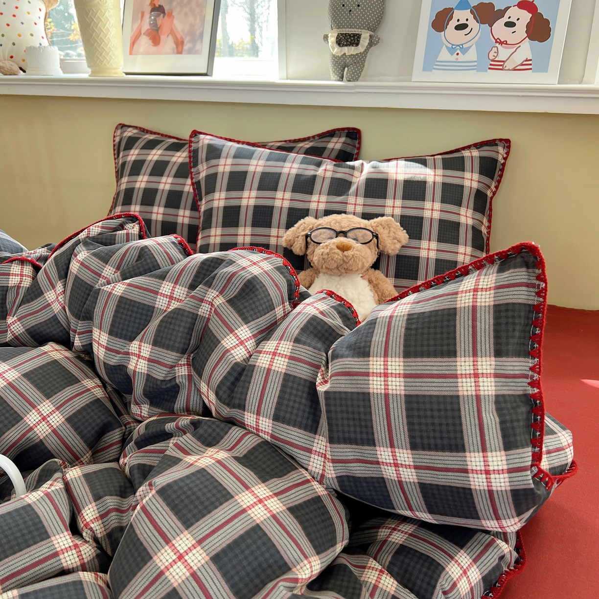 91家纺网 家纺一手货源 找家纺 曼之夏 2026新款全棉纯棉有氧双层纱贝壳边四件套 贝壳边伯拉德