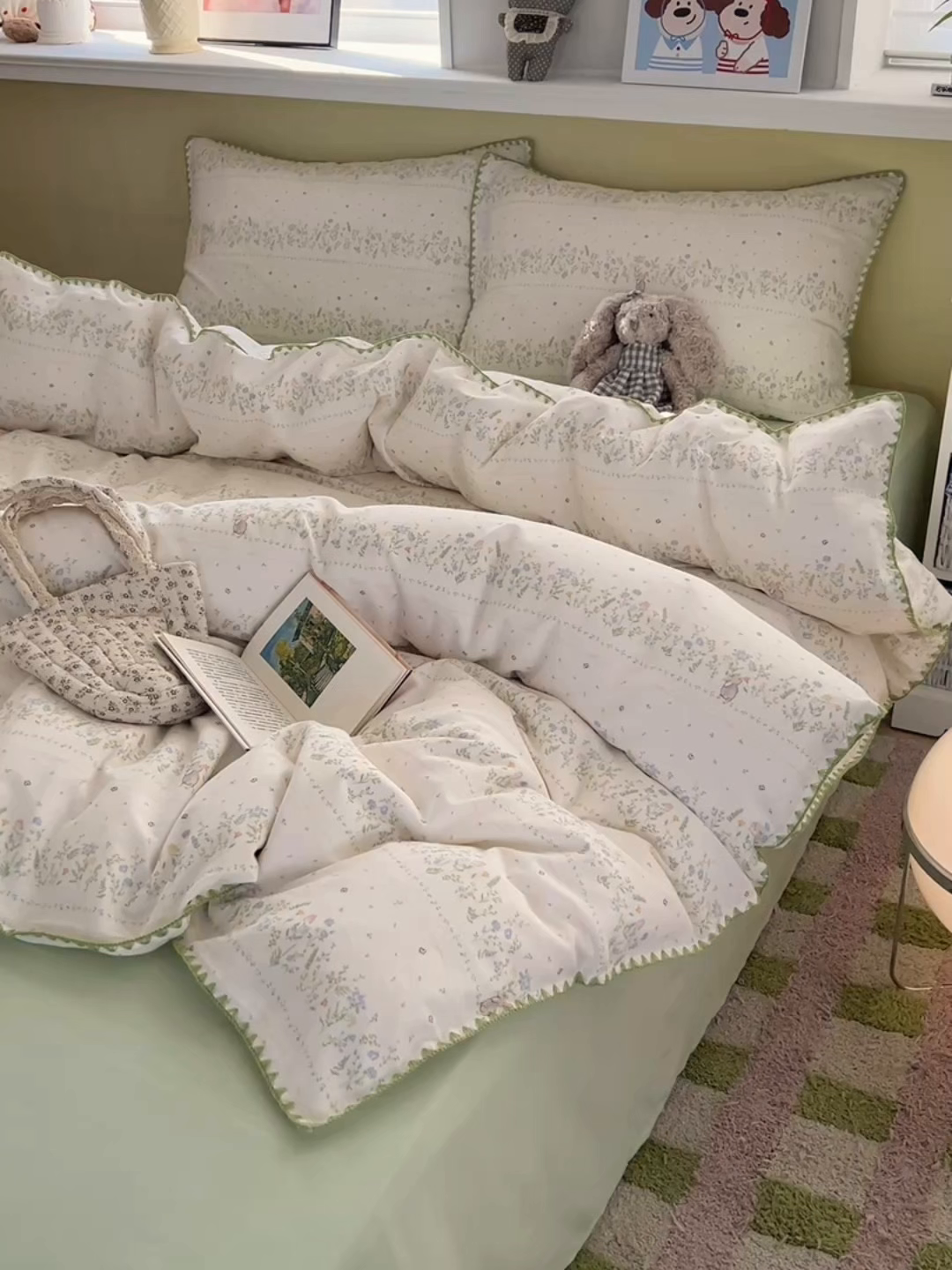 91家纺网 家纺一手货源 找家纺 曼之夏 2026新款全棉纯棉有氧双层纱贝壳边四件套 贝壳边陌上花开