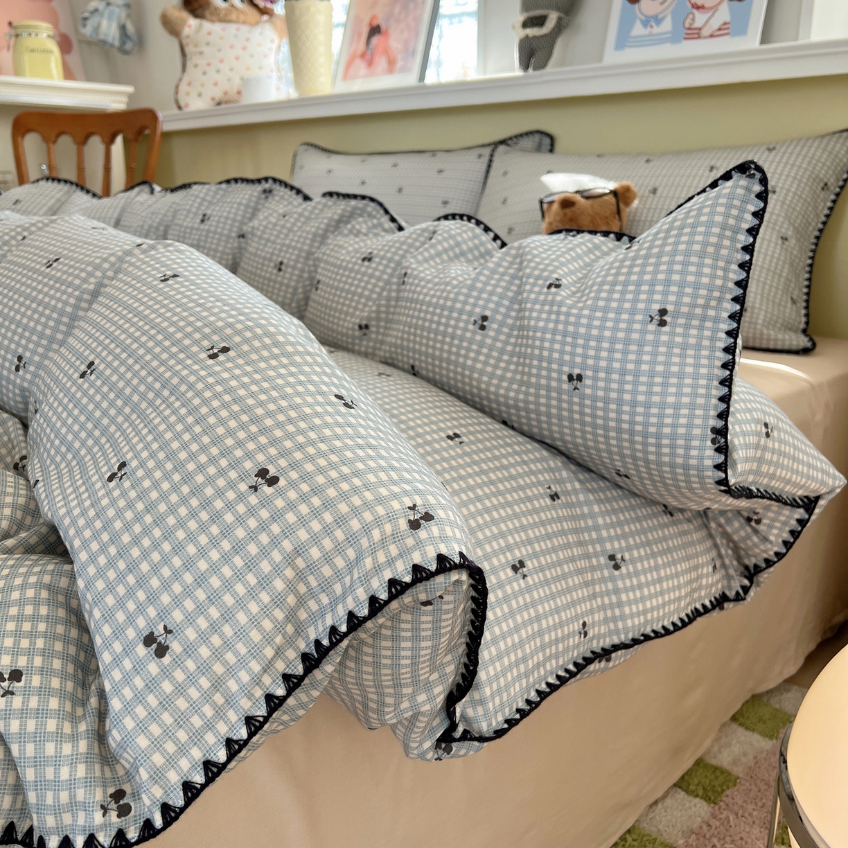 91家纺网 家纺一手货源 找家纺 曼之夏 2026新款全棉纯棉有氧双层纱贝壳边四件套 贝壳边艾米莉