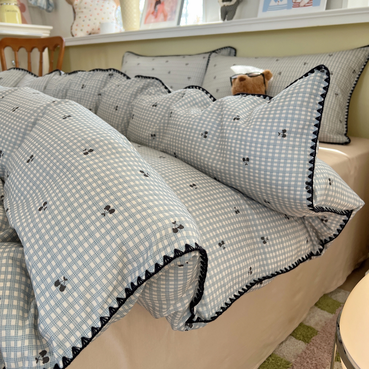 91家纺网 家纺一手货源 找家纺 曼之夏 2026新款全棉纯棉有氧双层纱贝壳边四件套 贝壳边艾米莉