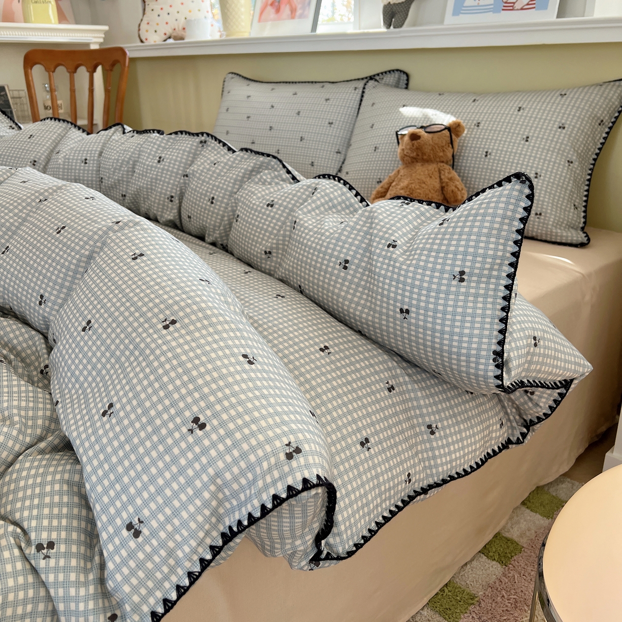 91家纺网 家纺一手货源 找家纺 曼之夏 2026新款全棉纯棉有氧双层纱贝壳边四件套 贝壳边艾米莉