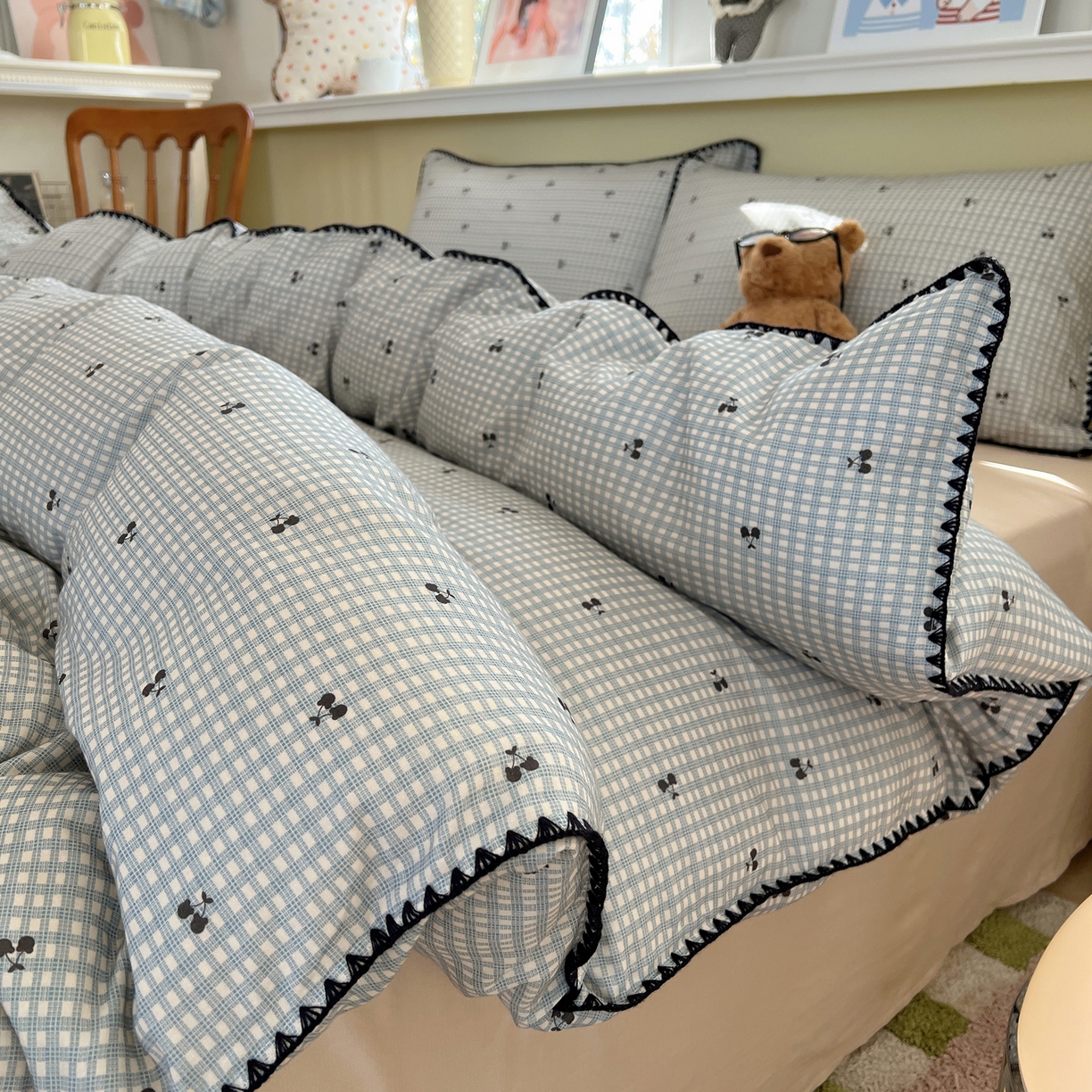 91家纺网 家纺一手货源 找家纺 曼之夏 2026新款全棉纯棉有氧双层纱贝壳边四件套 贝壳边艾米莉