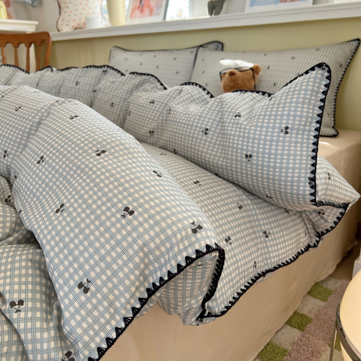 91家纺网 家纺一手货源 找家纺 曼之夏 2026新款全棉纯棉有氧双层纱贝壳边四件套 贝壳边艾米莉