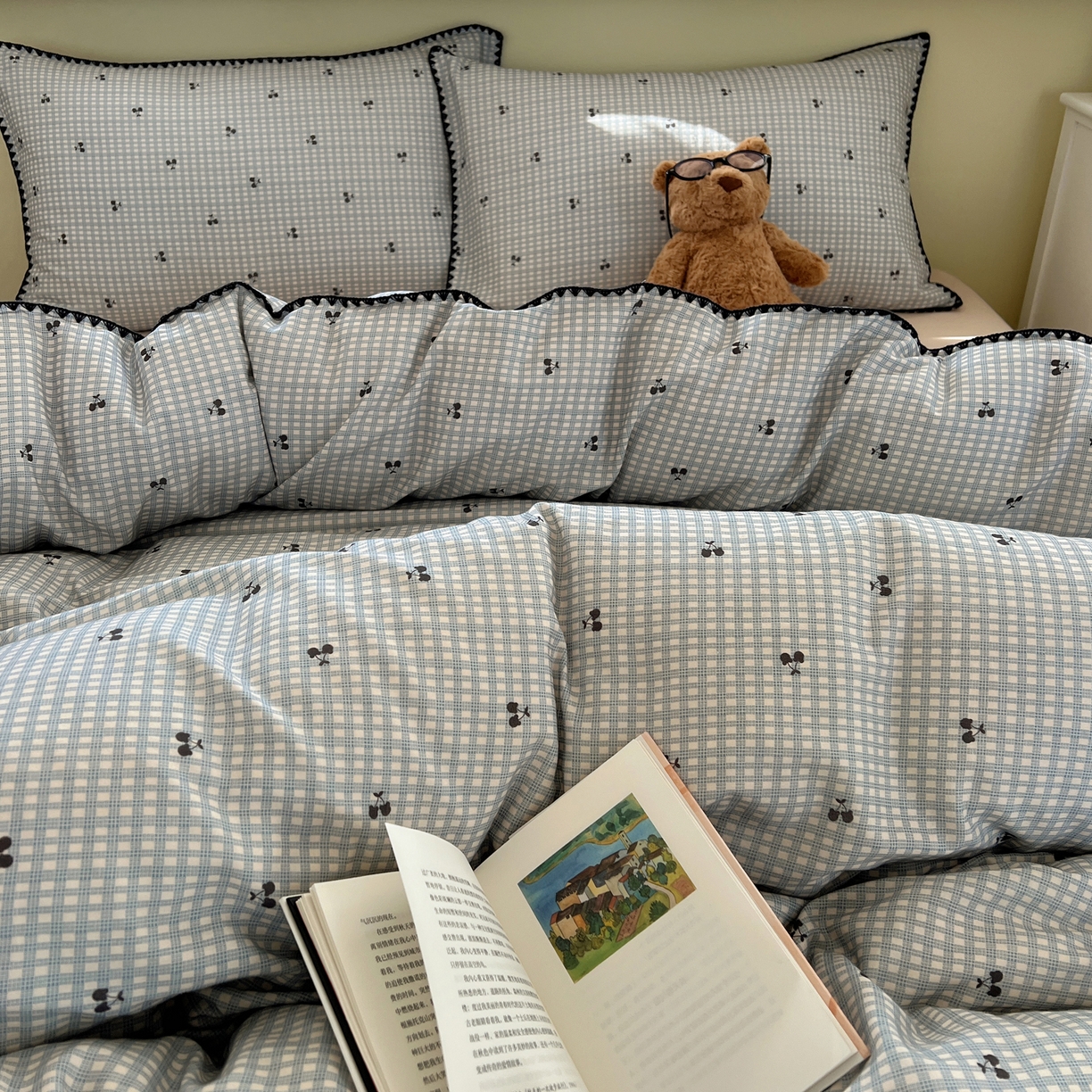 91家纺网 家纺一手货源 找家纺 曼之夏 2026新款全棉纯棉有氧双层纱贝壳边四件套 贝壳边艾米莉