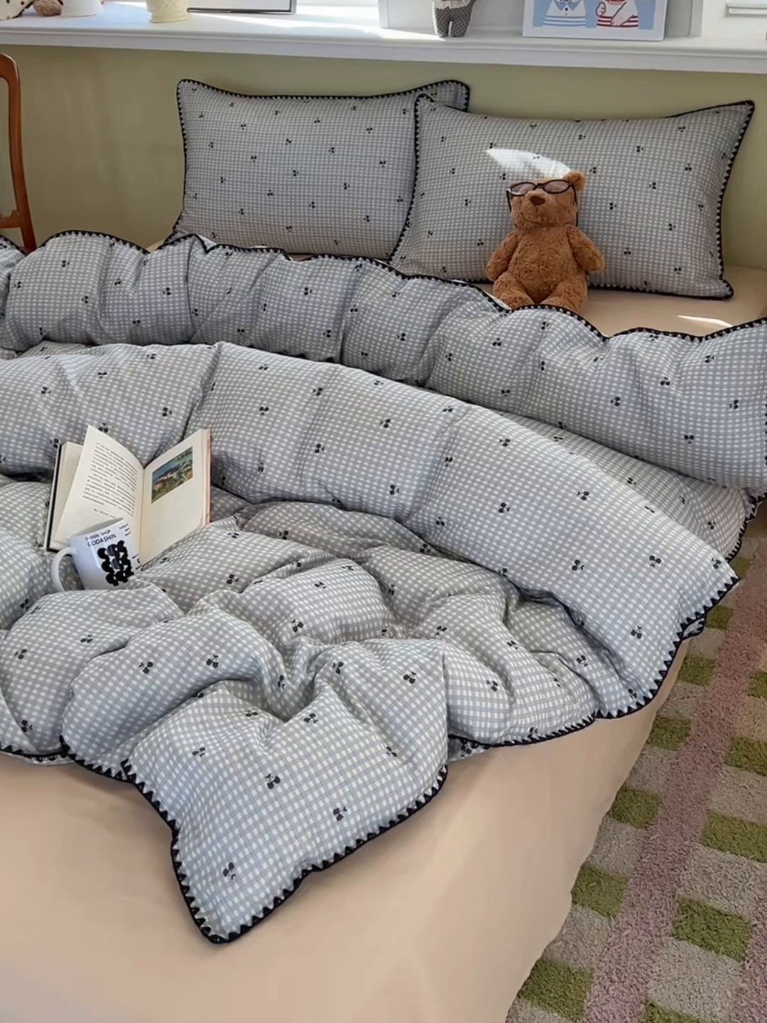 91家纺网 家纺一手货源 找家纺 曼之夏 2026新款全棉纯棉有氧双层纱贝壳边四件套 贝壳边艾米莉