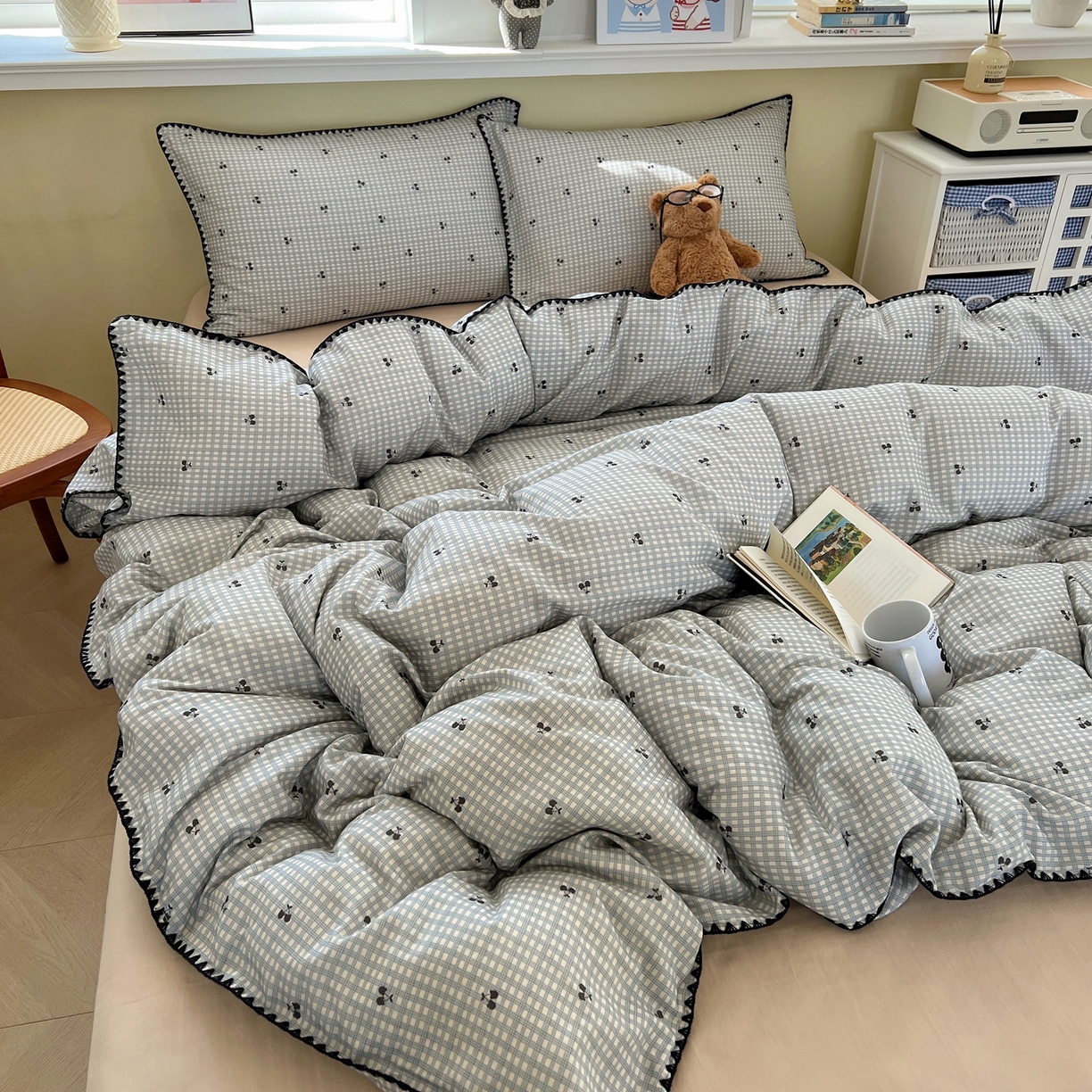 91家纺网 家纺一手货源 找家纺 （总）曼之夏 2026新款全棉纯棉有氧双层纱贝壳边四件套