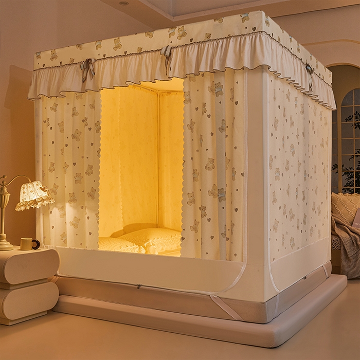 91家纺网 家纺一手货源 找家纺 薇梦蚊帐 2026新款遮光拉链坐床式蚊帐 抱抱熊