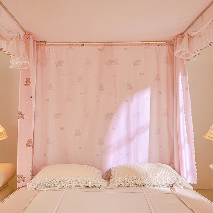 91家纺网 家纺一手货源 找家纺 薇梦蚊帐 2026新款遮光拉链坐床式蚊帐 粉粉熊宝