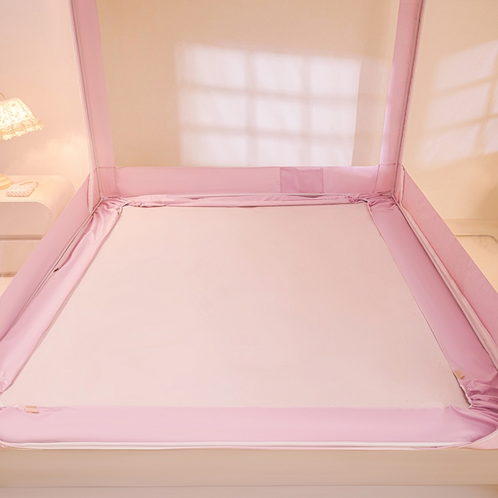 91家纺网 家纺一手货源 找家纺 薇梦蚊帐 2026新款遮光拉链坐床式蚊帐 蝴蝶结-粉