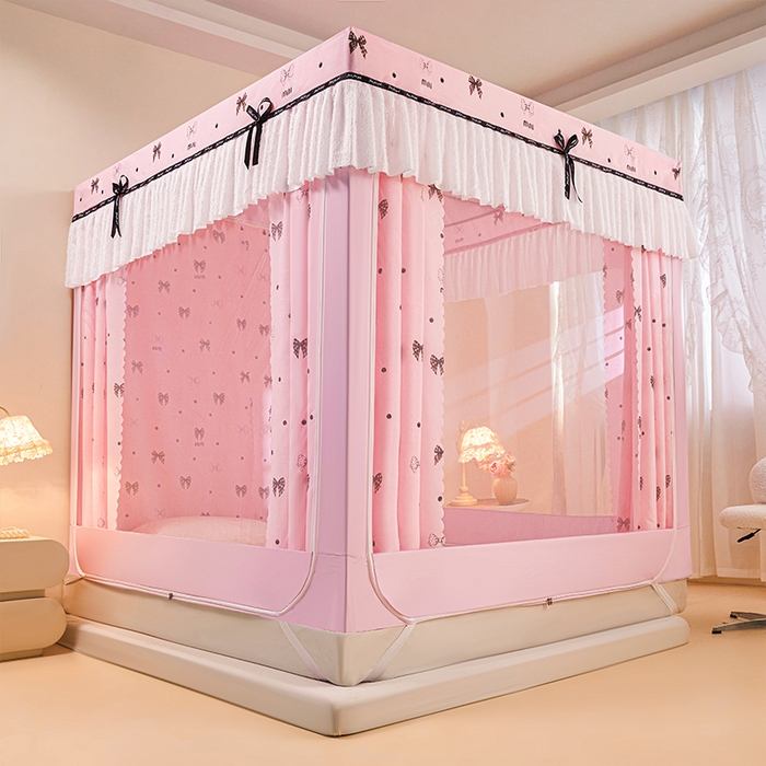 薇梦蚊帐 2026新款遮光拉链坐床式蚊帐 蝴蝶结-粉