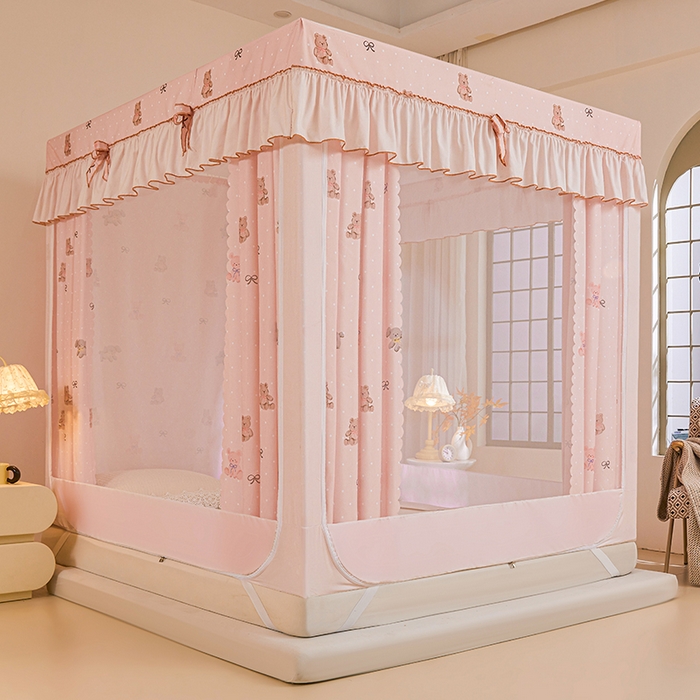 91家纺网 家纺一手货源 找家纺 薇梦蚊帐 2026新款遮光拉链坐床式蚊帐 粉粉熊宝