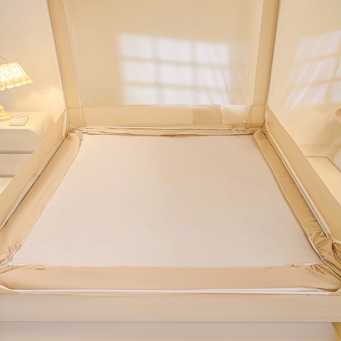 91家纺网 家纺一手货源 找家纺 薇梦蚊帐 2026新款遮光拉链坐床式蚊帐 蝴蝶-米黄