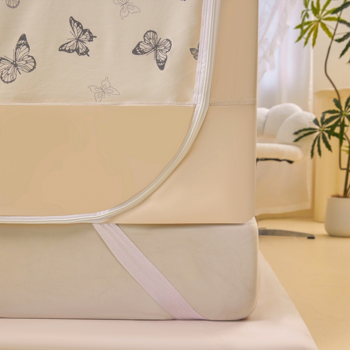 91家纺网 家纺一手货源 找家纺 薇梦蚊帐 2026新款遮光拉链坐床式蚊帐 蝴蝶-米黄