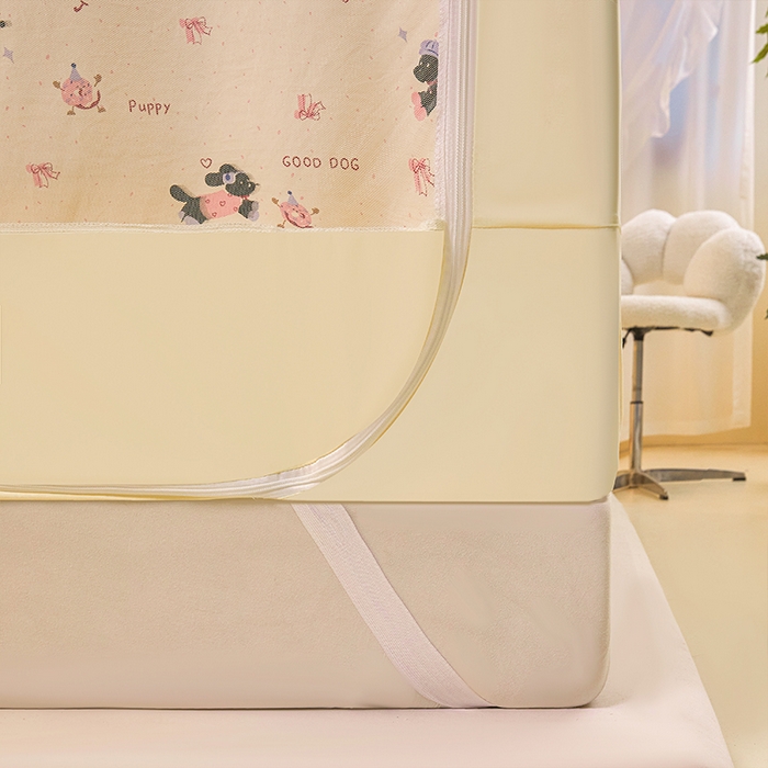 91家纺网 家纺一手货源 找家纺 薇梦蚊帐 2026新款遮光拉链坐床式蚊帐 腊肠狗-米黄