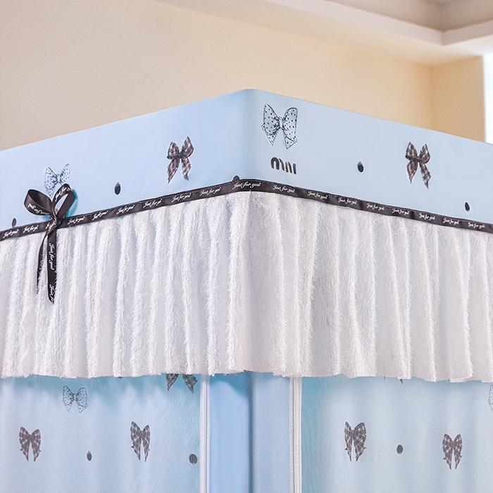 91家纺网 家纺一手货源 找家纺 薇梦蚊帐 2026新款遮光拉链坐床式蚊帐 蝴蝶结-蓝