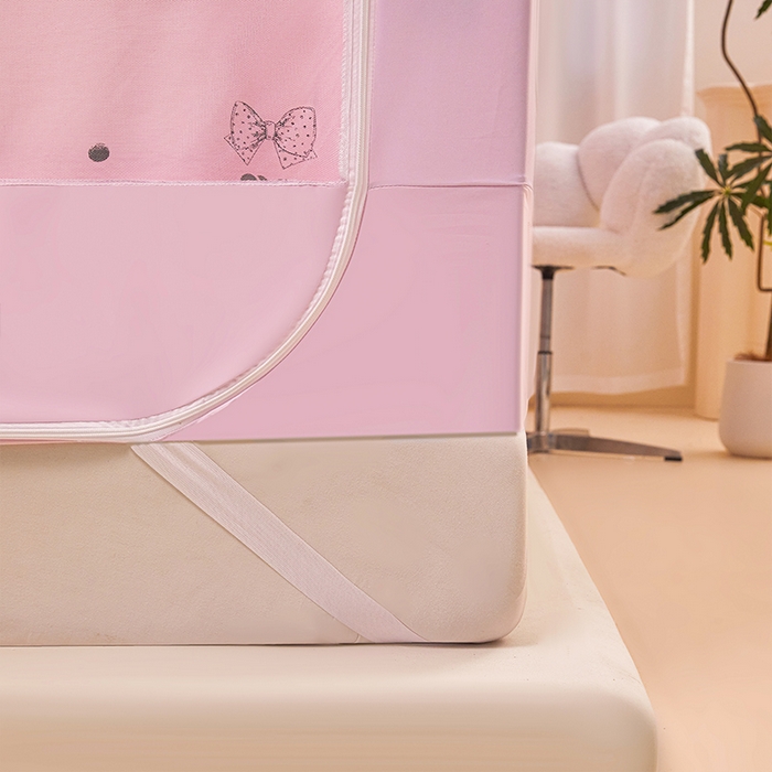 91家纺网 家纺一手货源 找家纺 薇梦蚊帐 2026新款遮光拉链坐床式蚊帐 蝴蝶结-粉