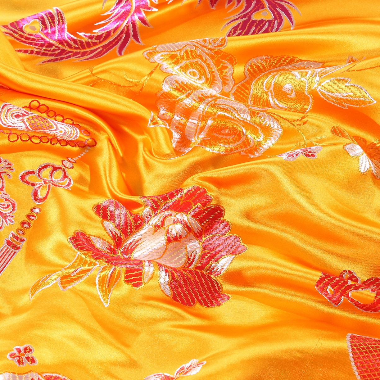 91家纺网 家纺一手货源 找家纺 浩情国际婚庆供货中心 2026新品婚庆结婚绸缎面全棉老粗布经典款被套被单龙凤呈祥百子图大红绿长期供货 龙凤呈祥-绸缎被套 -泥金黄