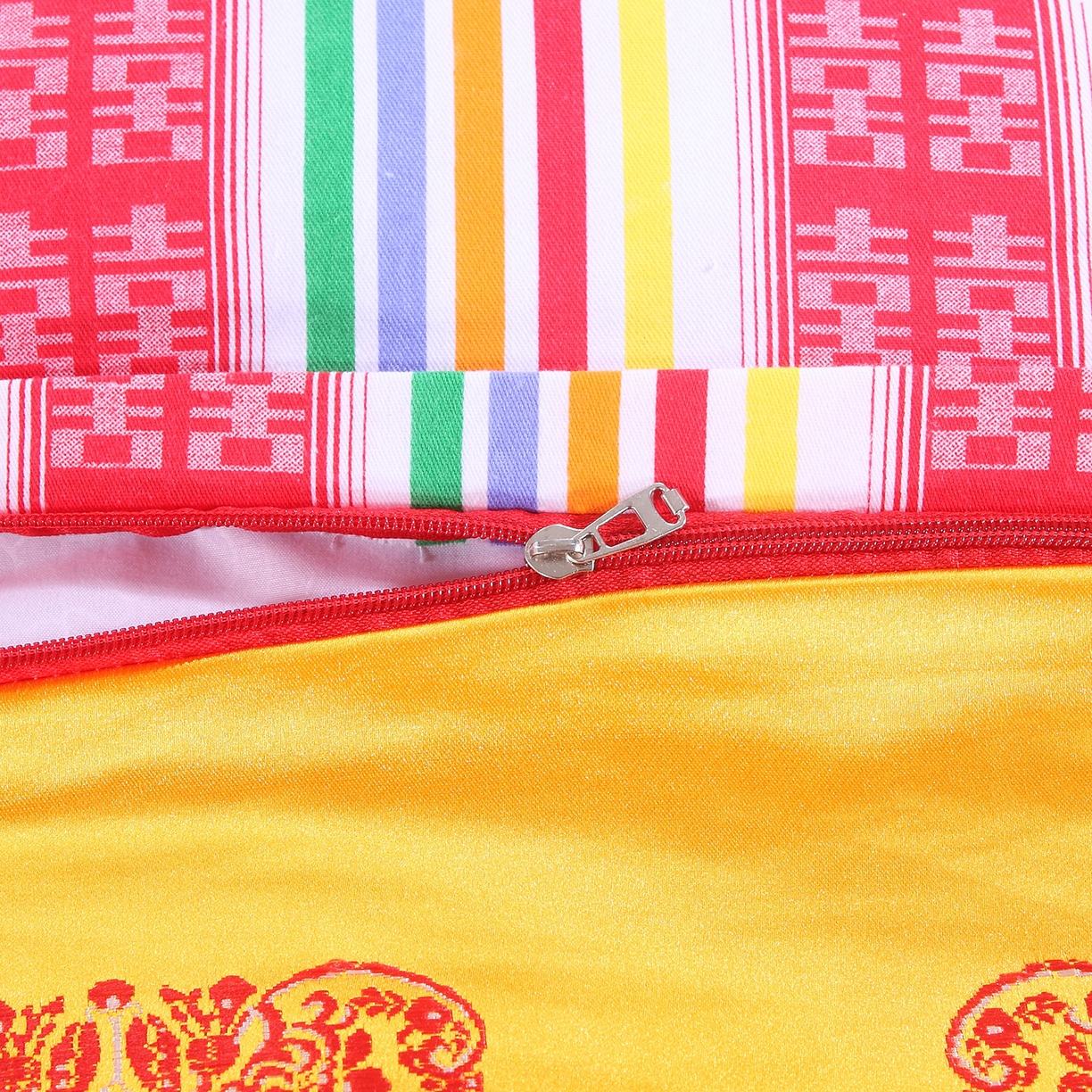 91家纺网 家纺一手货源 找家纺 浩情国际婚庆供货中心 2026新品婚庆结婚绸缎面全棉老粗布经典款被套被单龙凤呈祥百子图大红绿长期供货 龙凤呈祥-绸缎被套 -泥金黄